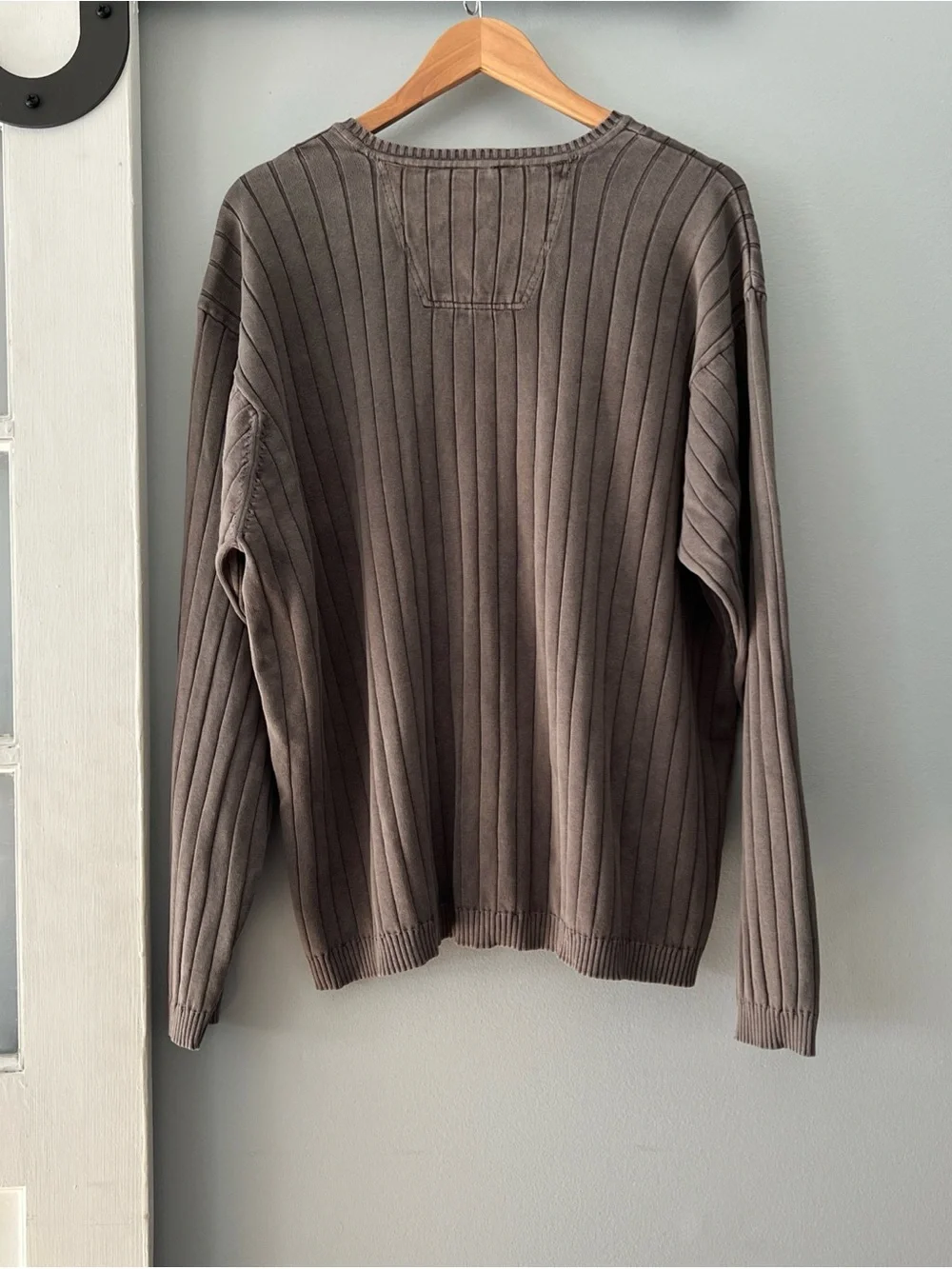Izod Jeans Taupe/Brown Washed Ribbed Knit Long Sleeve Cotton Sweater Men’s XXL